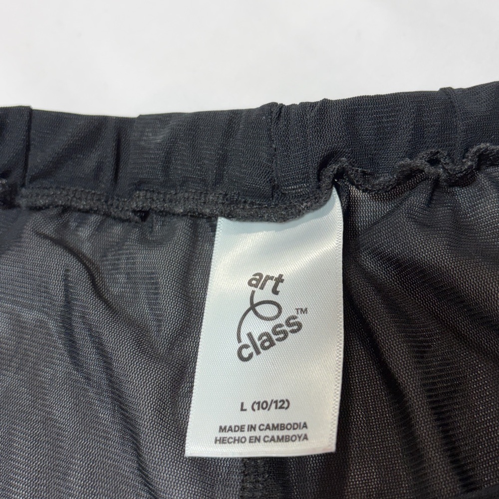Girls Art Class Black Mesh Wide Leg Pants Lettuce Hem Sheer Trendy Size L 10/12 - Picture 2 of 8